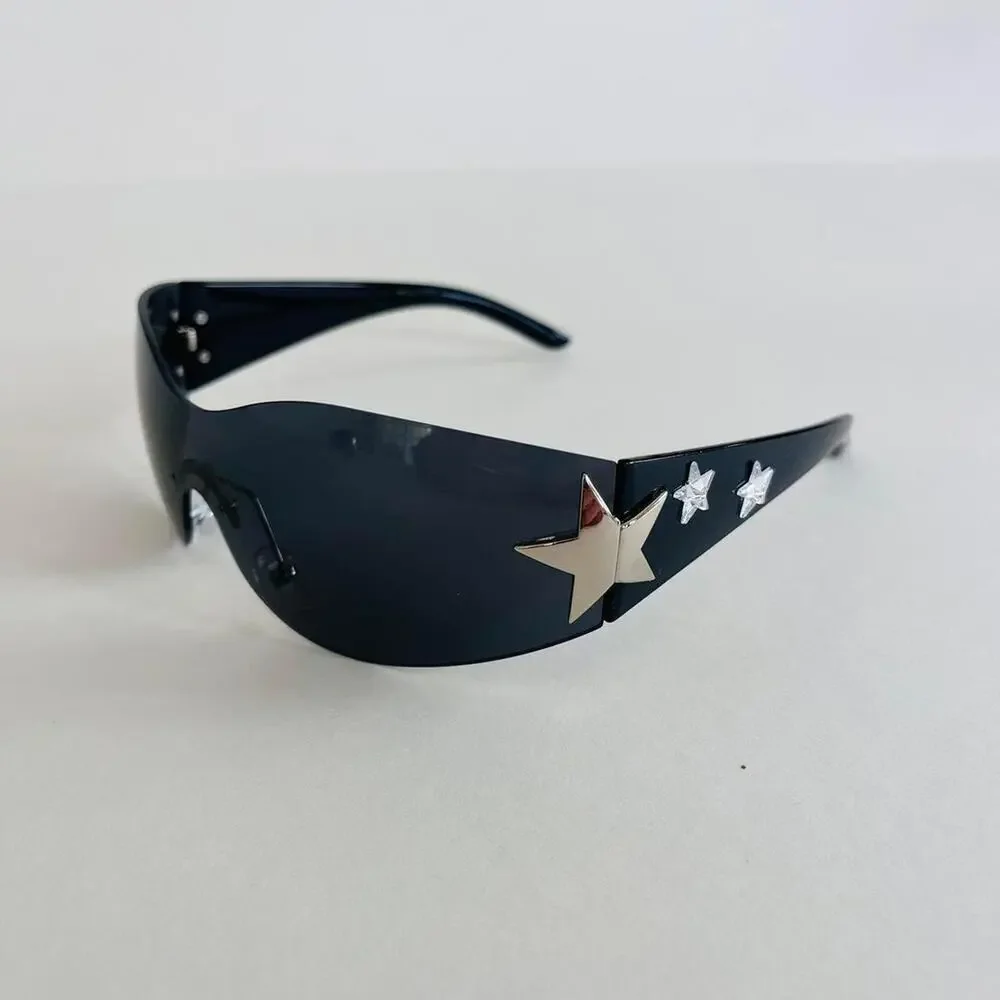 Y2K Vintage Frameless Star Sunglasses Black Gray Unisex 2000s UVA UVB